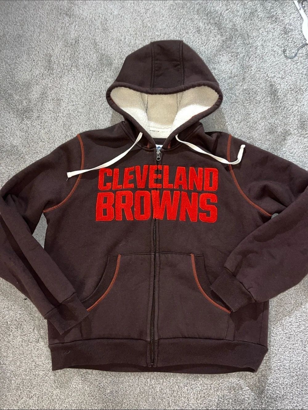 Ladies Cleveland Browns Raised Letter Sherpa Fleece hooded hoodie sweatshirt XL